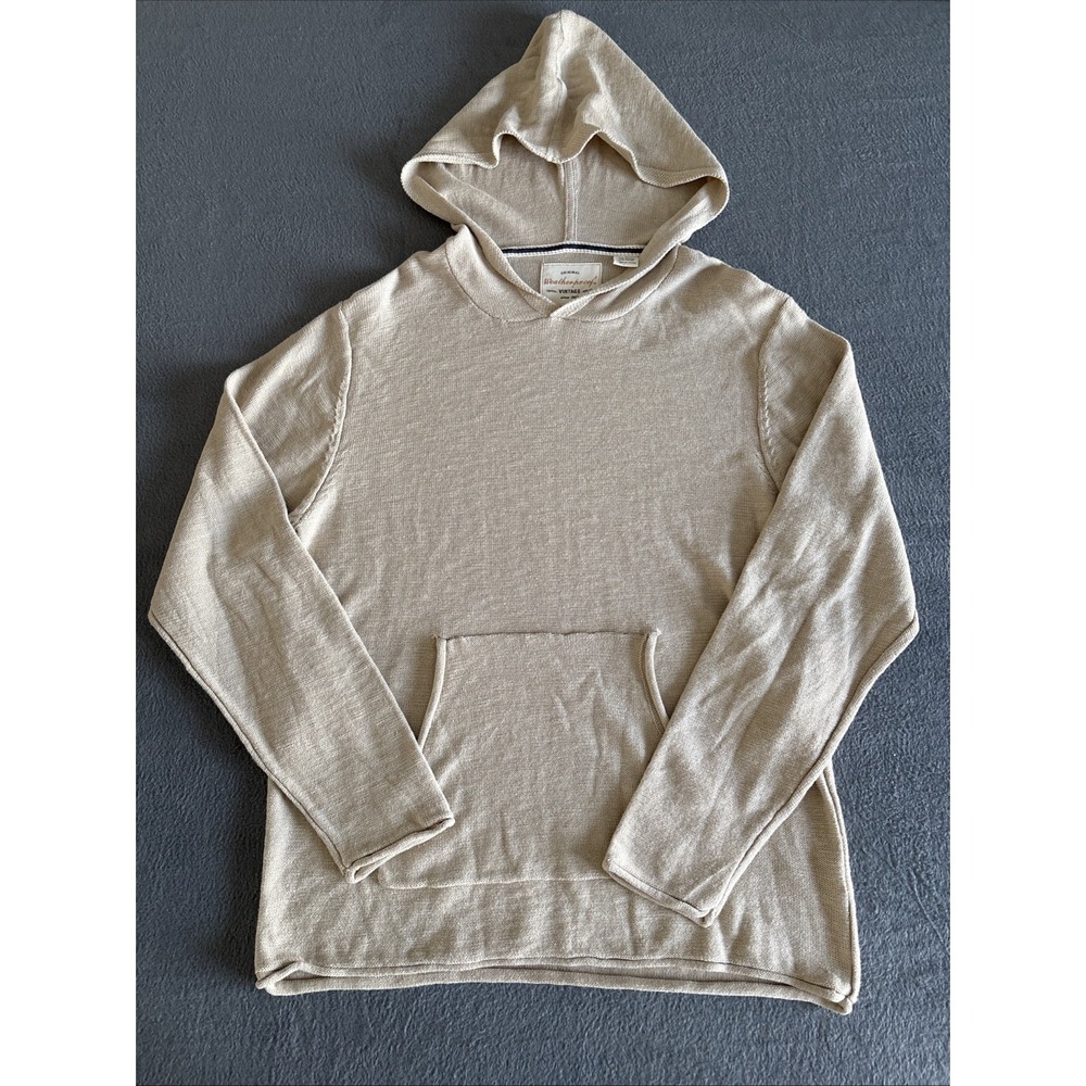 Waterproof Vintage Men's Hoodie Sweater Knitted Tan Front Pocket Cotton - L
